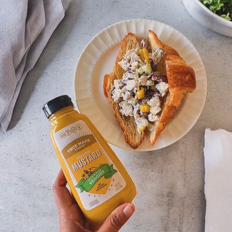 A plate of Chicken Salad prepared using True Made Foods’ Yellow Mustard.