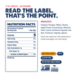 Load image into Gallery viewer, An informational product graphic for a 12 oz squeeze bottle, featuring a large nutrition facts panel, ingredients list, and marketing callouts including 'READ THE LABEL. THAT'S THE POINT.
