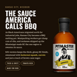 Load image into Gallery viewer, A bottle of Pitmaster BBQ Sauce on a dark brown background with large white marketing text about Kansas City BBQ sauce. The bottle contains amber-brown sauce and has a black cap and a white label with black illustration and yellow accents.

