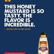 Load image into Gallery viewer, A promotional graphic for Sweet Maile Honey Mustard featuring a customer review quote on a dark blue background, with a bottle of Honey Mustard in the lower right and a red 'SHOP HONEY MUSTARD' button at the bottom left.
