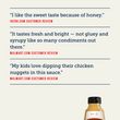 Load image into Gallery viewer, Promotional graphic for a honey mustard sauce product with text reading 'THE TASTE TEST IS IN,' customer review quotes, and a bottle of the sauce at the bottom on a light beige background.
